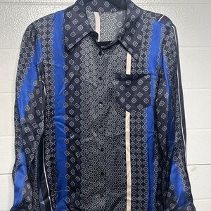 Stylish Blue and Black Patterned Shirt